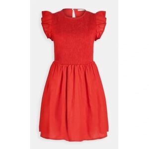 NWT Red English Factory Smocked Ruffle Sleeve Mini Dress